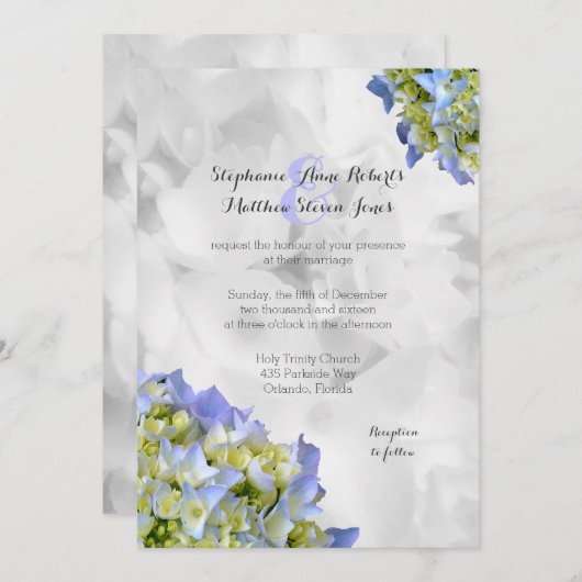 Light Blue Hydrangea Wedding Traditional Wedding Kaart (Voorkant / Achterkant)