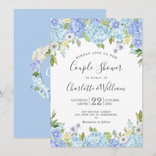 Light Blue Hydrangeas Waterverf Couple Shower Kaart (Voorkant / Achterkant)