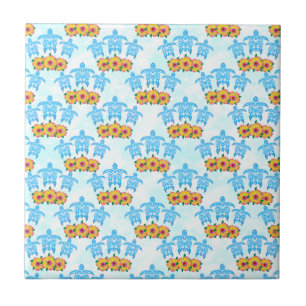Light Blue Island Tribal Green Sea Turtles Tegeltje