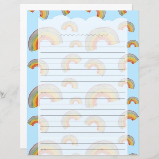 Light Blue Kawaii Rainbow Stationery Paper (Voorkant / Achterkant)