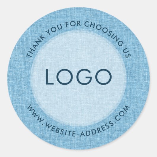 Light blue linen texture personalized text ronde sticker (Voorkant)