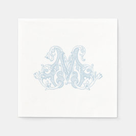 Light Blue "M" Monogram Cocktail Napkins Servet
