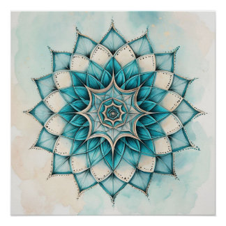 Light Blue Mandala Design Perfect Poster