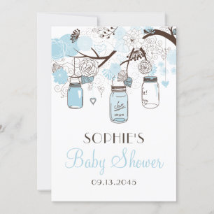 Light Blue Mason Jars en Flowers Baby shower Kaart