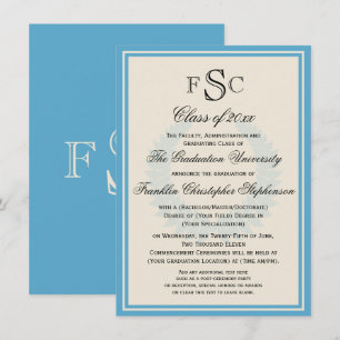 Light Blue Monogram Laurel College Graduatie Kaart