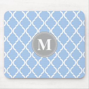 Light Blue Moroccan Lattice Grey Monogram Muismat