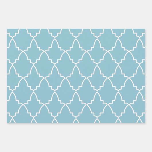 Light Blue Moroccan Lattice Pattern Inpakpapier Vel (Voorkant)