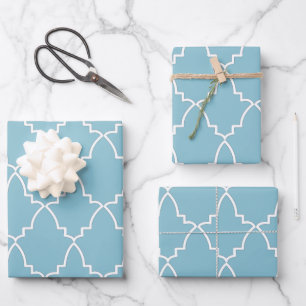 Light Blue Moroccan Lattice Pattern Inpakpapier Vel