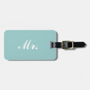 Light Blue Mr. en Mrs. bagagelabel voor hem