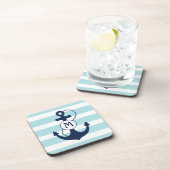 Light Blue Nautical Anchor Monogram Bier Onderzetter (Rechterzijde)