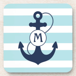 Light Blue Nautical Anchor Monogram Bier Onderzetter
