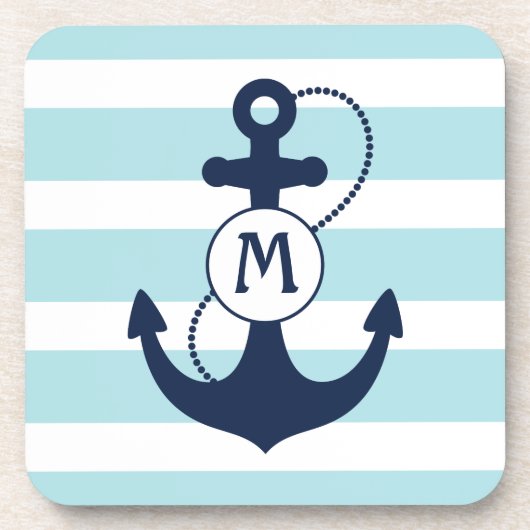 Light Blue Nautical Anchor Monogram Bier Onderzetter (Voorkant)