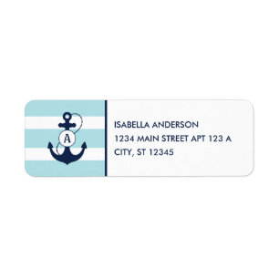 Light Blue Nautical Anchor Monogram Etiket