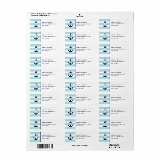 Light Blue Nautical Anchor Monogram Etiket (Full Sheet)