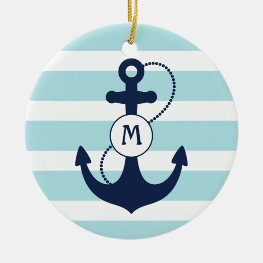 Light Blue Nautical Anchor Monogram Keramisch Ornament (Voorkant)