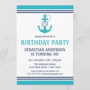 Light Blue Nautical Birthday Party nodigt uit Kaart