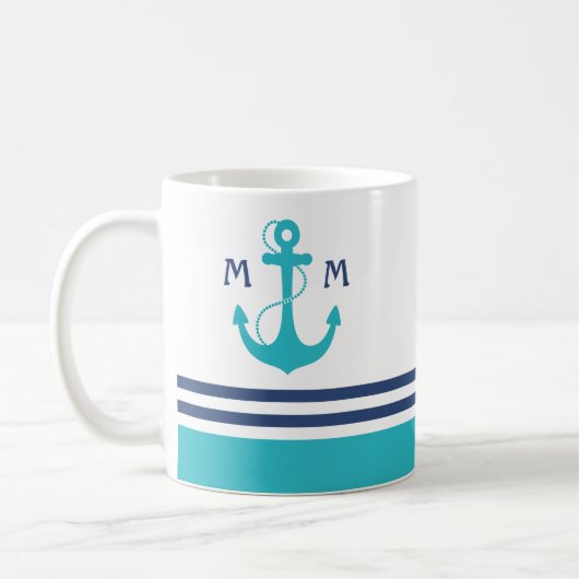 Light Blue Nautical Monogram Koffiemok (Links)