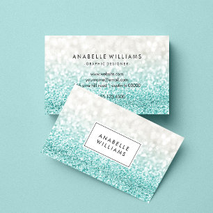 Light Blue Ombre Glitter en Bokeh Pattern Visitekaartje