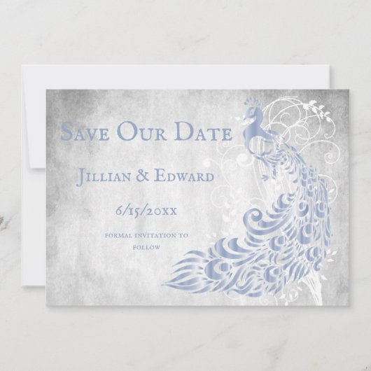 Light Blue Peacock Leaf Vine Save the Date Aankondiging (Voorkant)