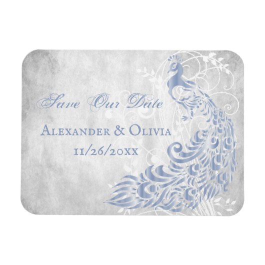 Light Blue Peacock Leaf Vine Save the Date Magnet Magneet (Horizontaal)