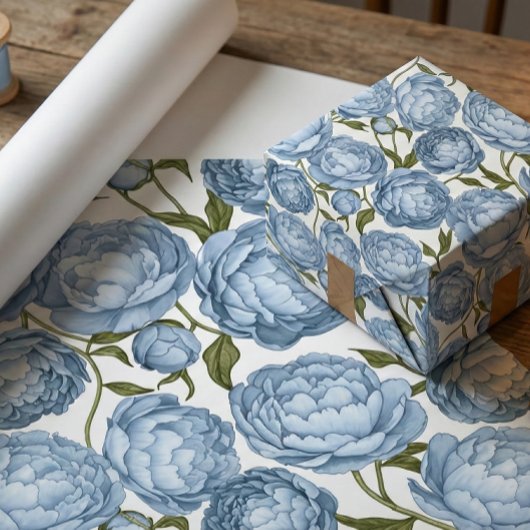 Light Blue Peony Luxury Floral Cadeaupapier