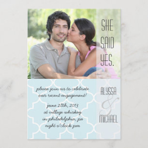 Light Blue Quatrefoil Engagement Party Kaart