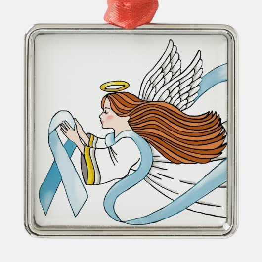 "Light Blue Ribbon" van bewustzijn Metalen Ornament (Voorkant)