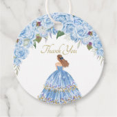 Light Blue Rozen Floral Quinceanera Dank u Bedankjes Labels (Voorkant)