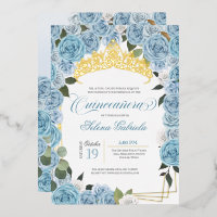 Light Blue Rozen Princess Quinceanera Real Gold