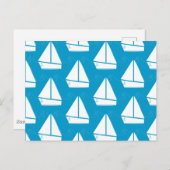 Light Blue Sailboat Patroon Briefkaart (Voorkant / Achterkant)