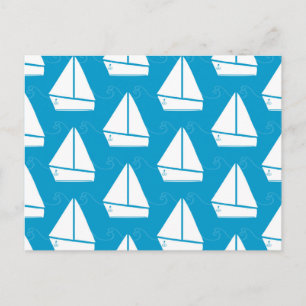 Light Blue Sailboat Patroon Briefkaart