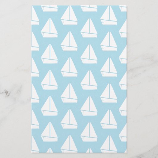 Light Blue Sailboat Patroon Briefpapier (Voorkant)