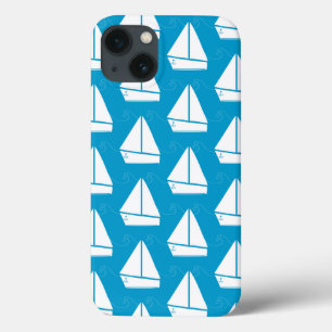 Light Blue Sailboat Patroon iPhone 13 Hoesje