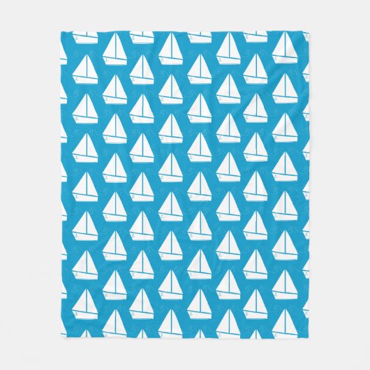 Light Blue Sailboat Patroon Fleece Deken (Voorkant)