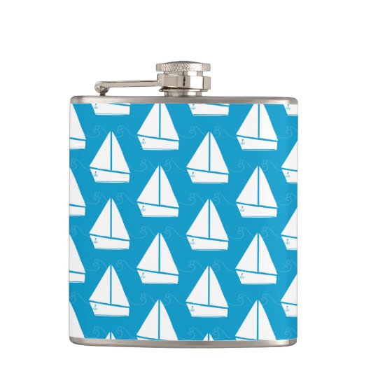Light Blue Sailboat Patroon Heupfles (Voorkant)