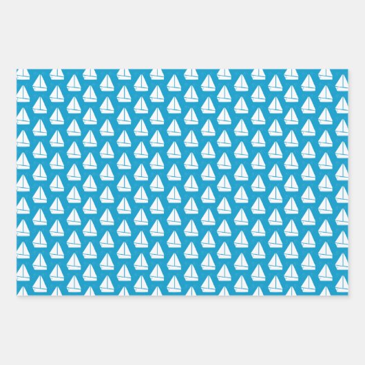 Light Blue Sailboat Patroon Inpakpapier Vel (Voorkant 2)