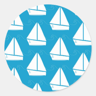Light Blue Sailboat Patroon Ronde Sticker