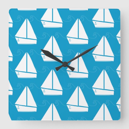Light Blue Sailboat Patroon Vierkante Klok (Voorkant)