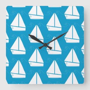 Light Blue Sailboat Patroon Vierkante Klok