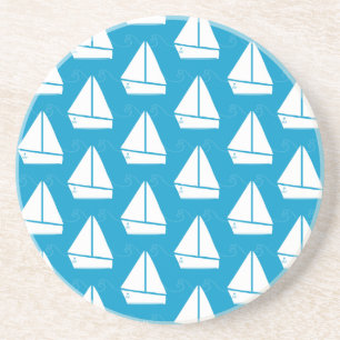 Light Blue Sailboat Patroon Zandsteen Onderzetter