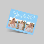 Light Blue Script Photo Collage Graduation Card Kaart