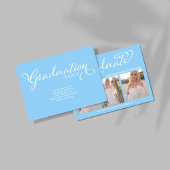 Light Blue Script Photo Collage Graduation Card Kaart