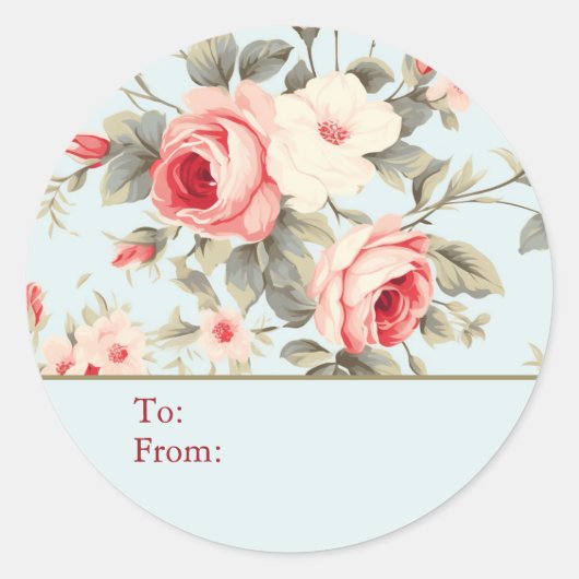 Light Blue Shabby Chic Rose Personalized To & From Ronde Sticker (Voorkant)