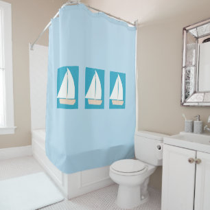 Light Blue Shower-gordijn met witte zeilboten Douchegordijn