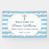 Light Blue Silver Glitter First Heilige Communie Spandoek (Horizontaal)