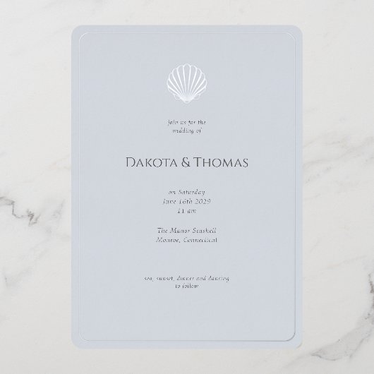 Light Blue Silver Seashell Wedding invitation (Recto)