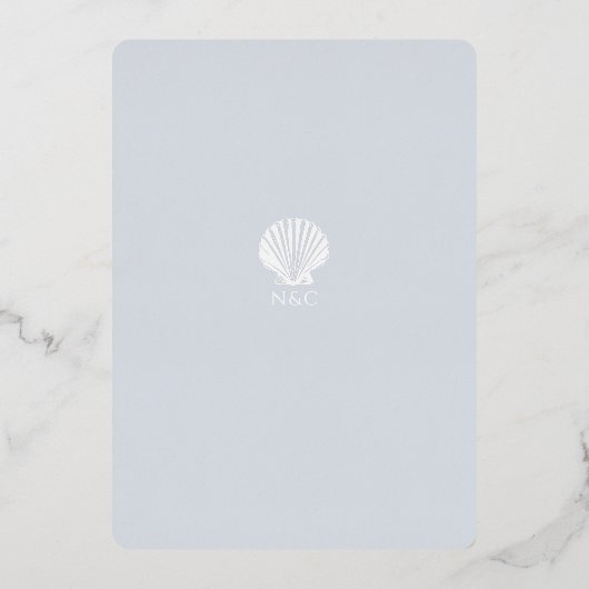 Light Blue Silver Seashell Wedding invitation (Verso)