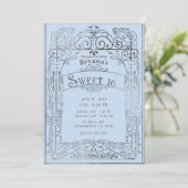 Light Blue & Silver Victoriaans Sweet 16 Kaart (Staand voorkant)