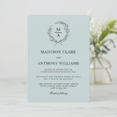 Light Blue Simple Elegant Monogram Weddenschap Kaart (Staand voorkant)
