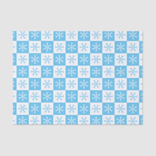 Light Blue Snowflake Checkered Pattern Kerstmis Tissuepapier (Voorkant)